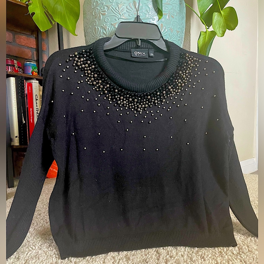 Retro Beaded Black Sweater Sz XS